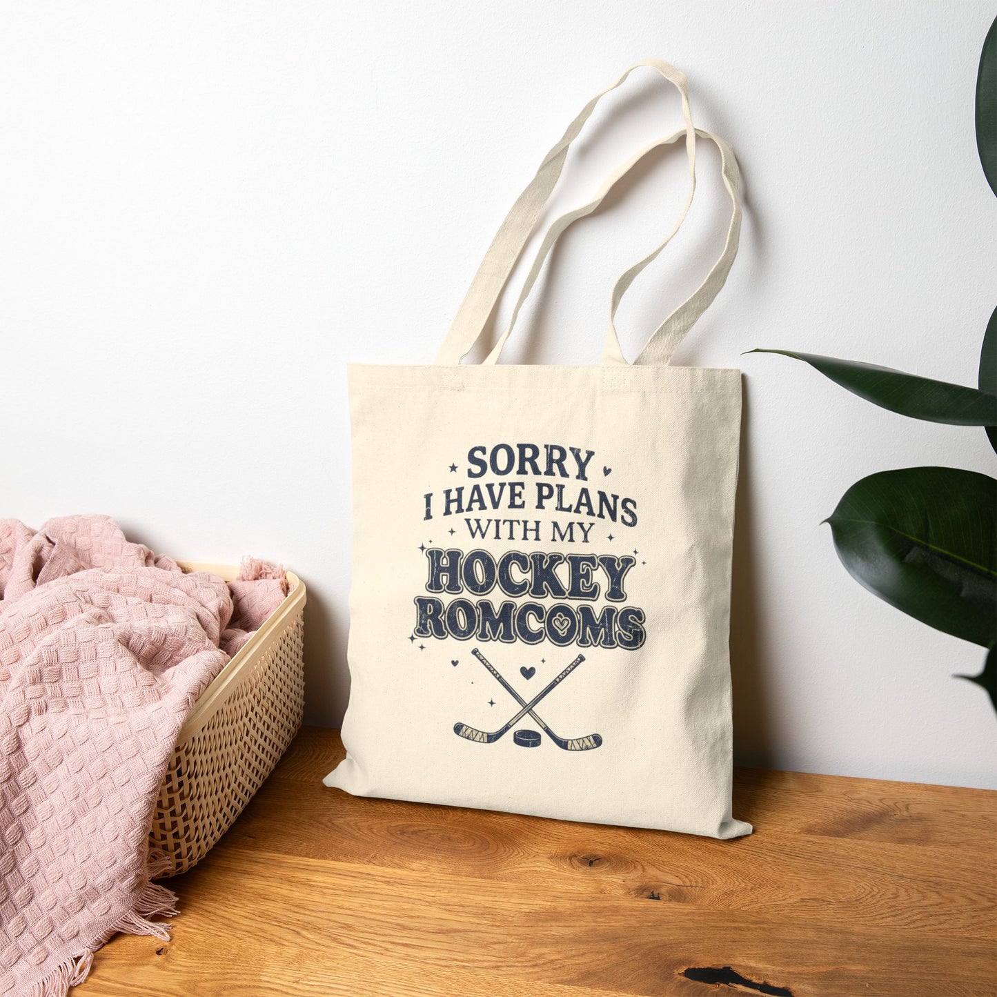 Sorry I Have Plans With My Hockey Romcoms Tote Bag, Hockey Romance Booktok Canvas Tote, Sports Romance Reader Gift