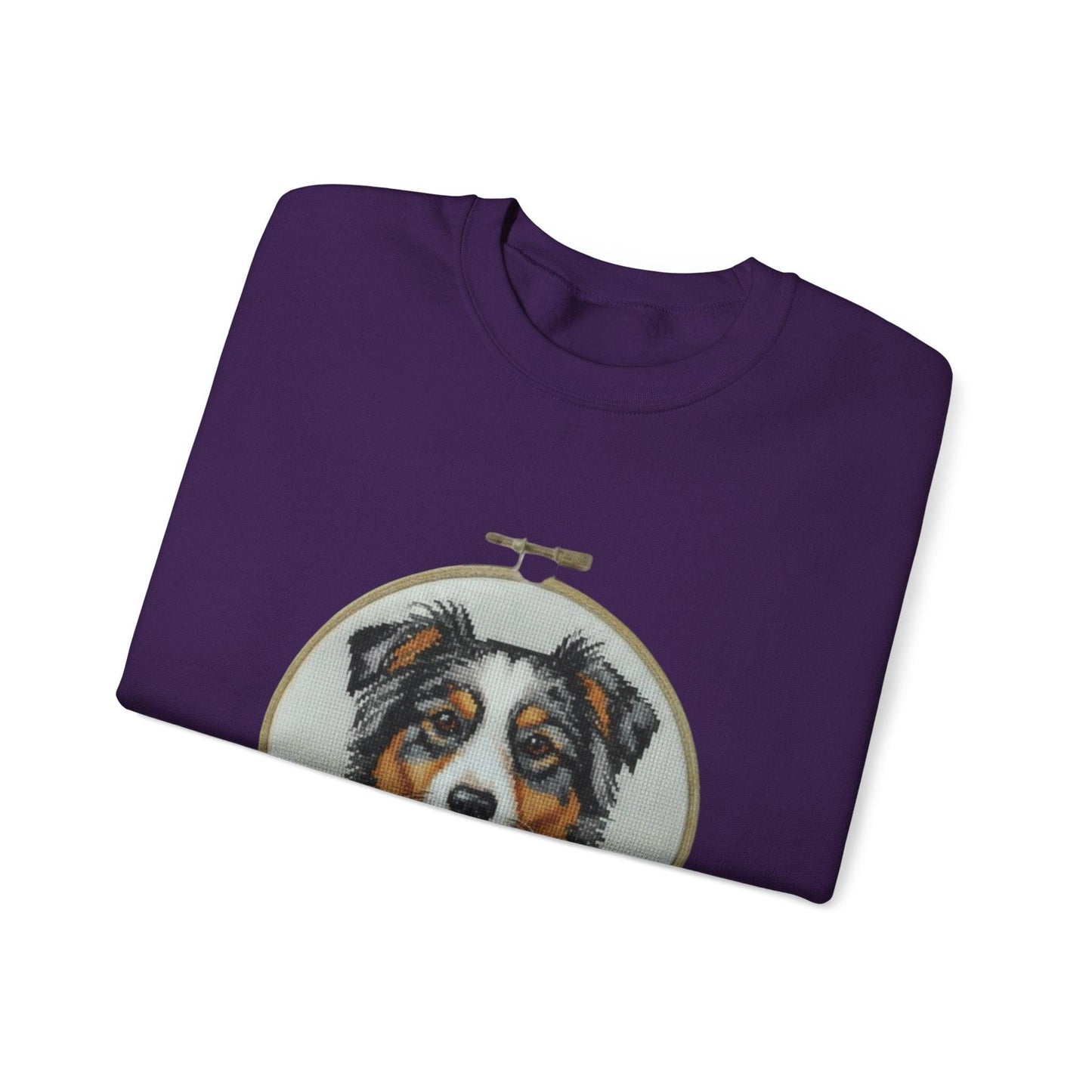 Australian Shepherd Sweatshirt, Aussie Dog Mom Gift, Embroidery Hoop Portrait, Cross Stitch Dog Crewneck