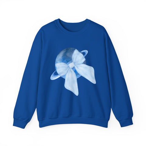 Blue Saturn Wrapped In A Blue Bow Unisex Crewneck Sweatshirt