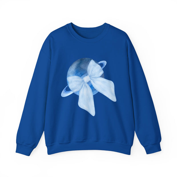 Blue Saturn Wrapped In A Blue Bow Unisex Crewneck Sweatshirt