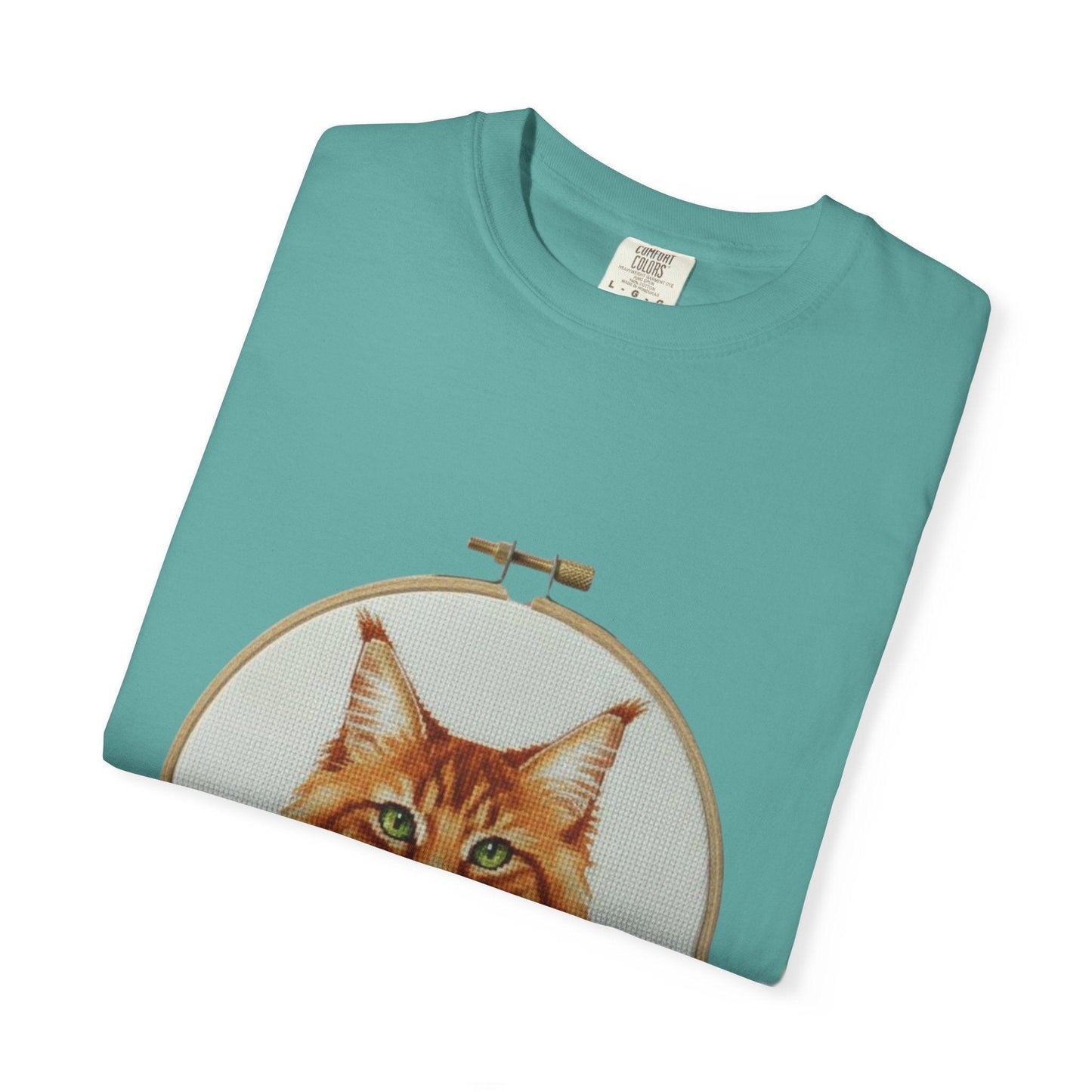 Orange Tabby Cat Portrait T-shirt | Embroidery Hoop Illustration