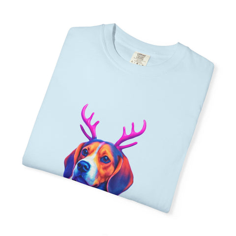 Neon Beagle in Reindeer Antlers T-Shirt | Christmas Dog Sweater Design