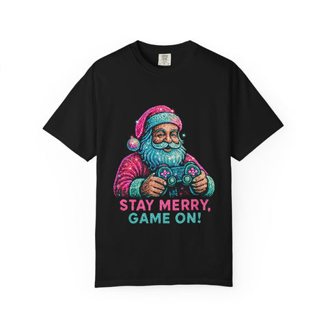 Stay Merry Game On Santa T-Shirt | Christmas Gaming Tee
