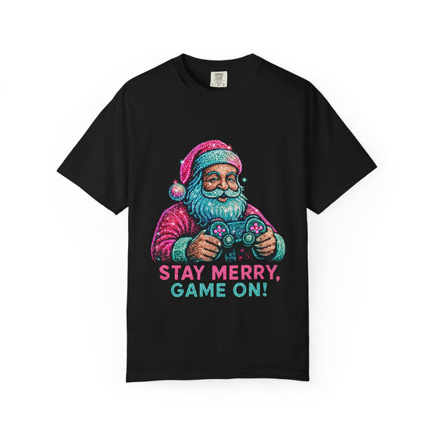 Stay Merry Game On Santa T-Shirt | Christmas Gaming Tee