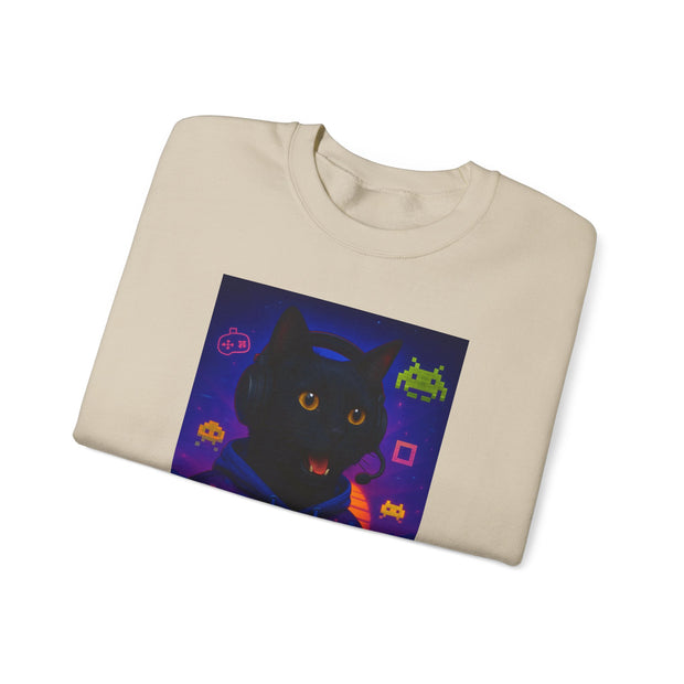 Cozy Gamer Cat Sweatshirt - Unisex Heavy Blend™ Crewneck, Perfect for Gaming Nights, Halloween, Cat Lovers, Gift Ideas, Comfortable Wear