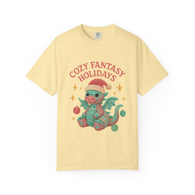 Cozy Fantasy Holidays Tee, Unisex Christmas T-shirt, Cute Dragon Apparel, Holiday Gift, Festive Graphic Tee