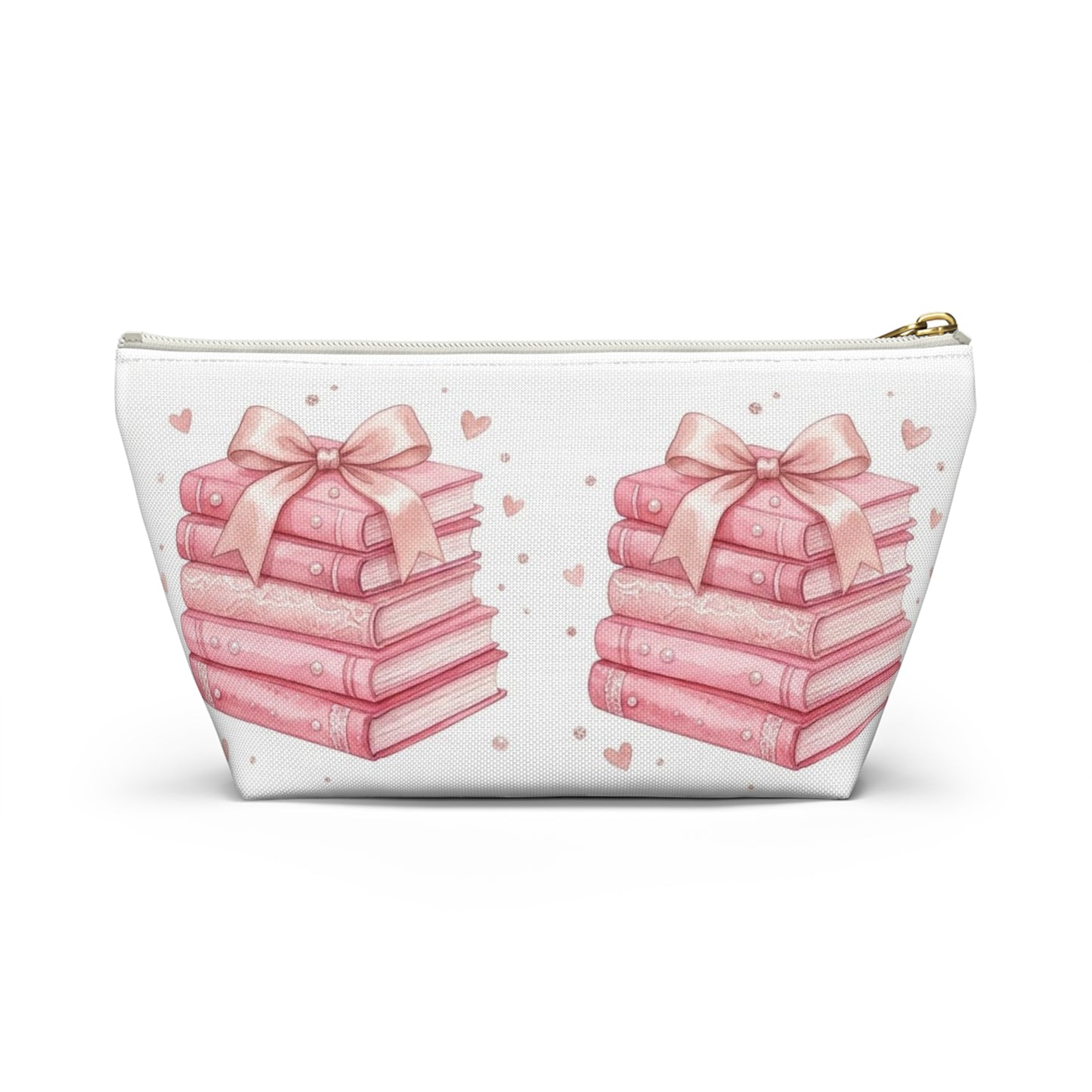 Stacked Pink Books with Bow Accessory Pouch | Cute Book Lover Cosmetic Bag
