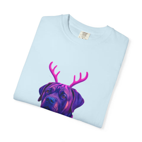 Neon English Mastiff Dog with Antlers T-Shirt | Christmas Sweater Lights Design