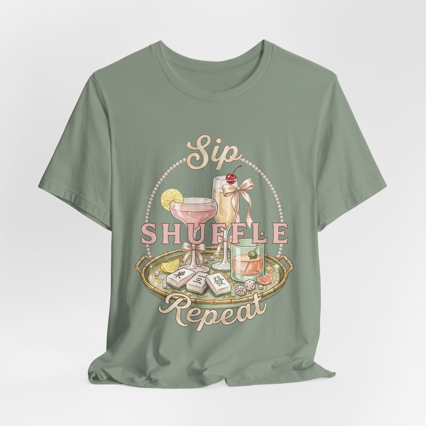 Sip Shuffle Repeat Shirt, Mahjong Social Club Tee, Pastel Girls Night Graphic Shirt, Mahjong Lover Gift