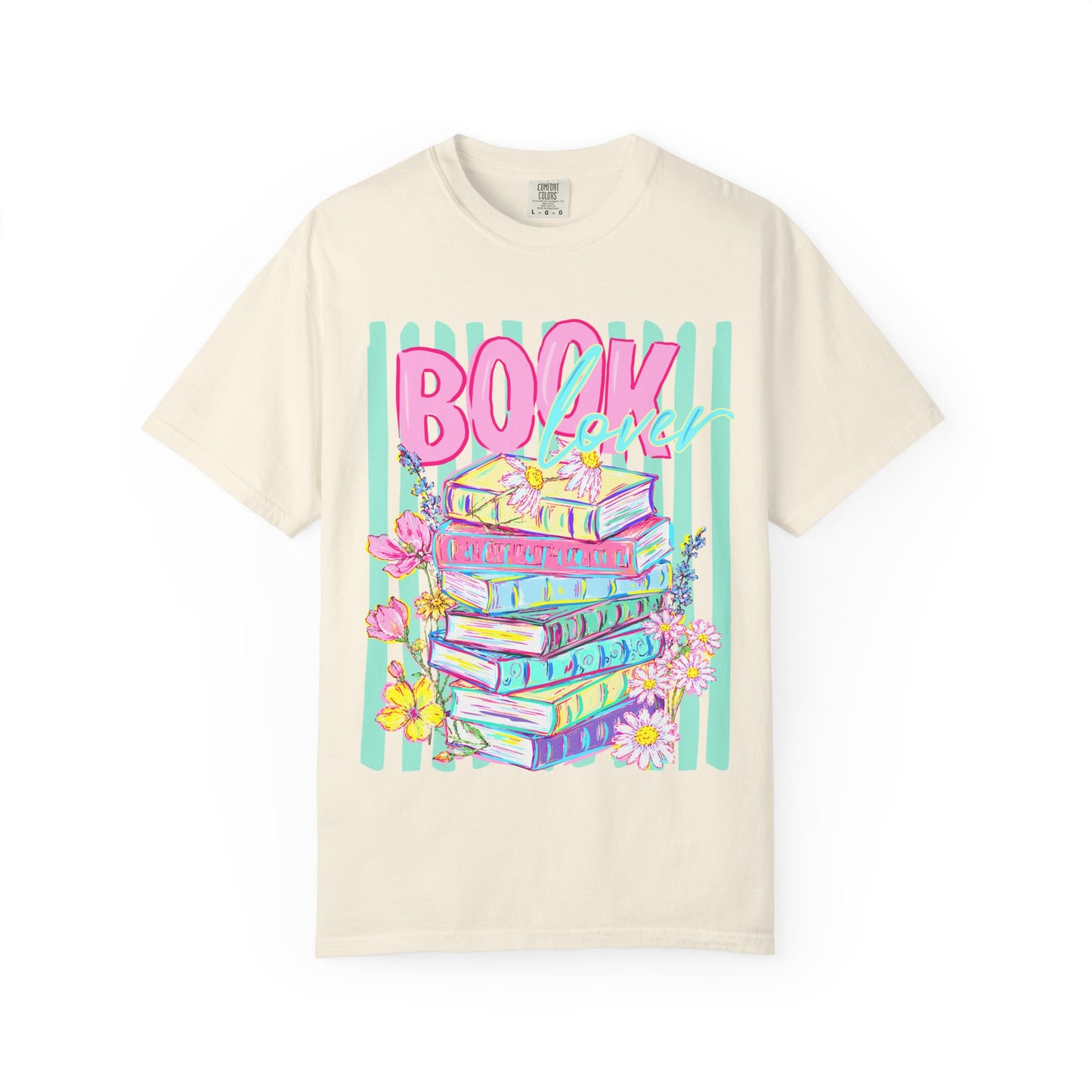 Book Lover Stack T-Shirt, Pastel Book Stack Floral Tee, Cozy Reader Shirt, Booktok Graphic T-Shirt, Cute Bookish Gift for Women