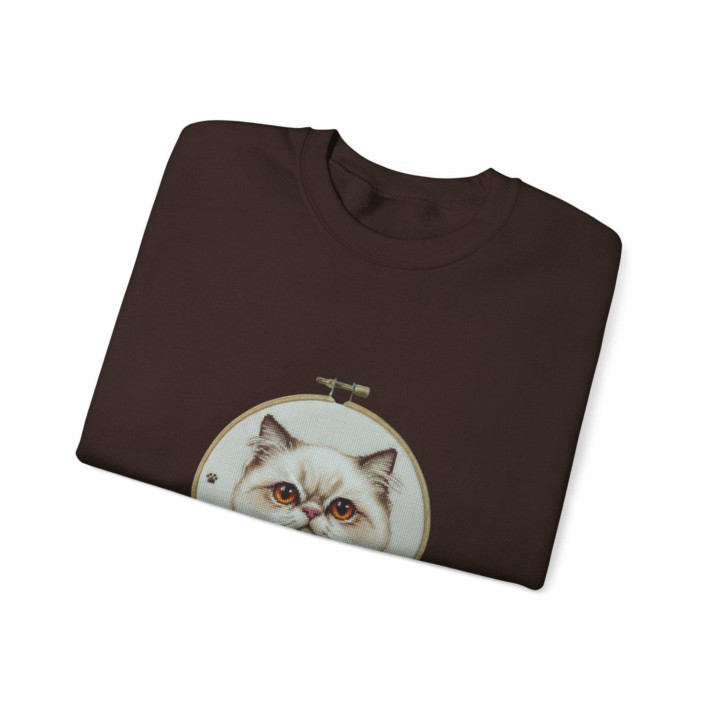 Grumpy Persian Cat Portrait Crewneck sweatshirt | Floral Embroidery Hoop Art
