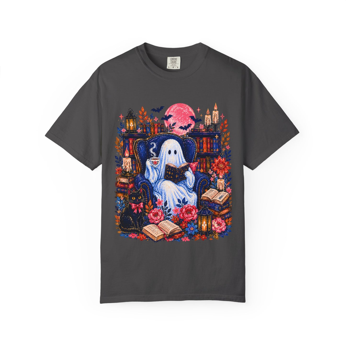 Cozy Reading Ghost T-Shirt | Bookish Halloween Illustration