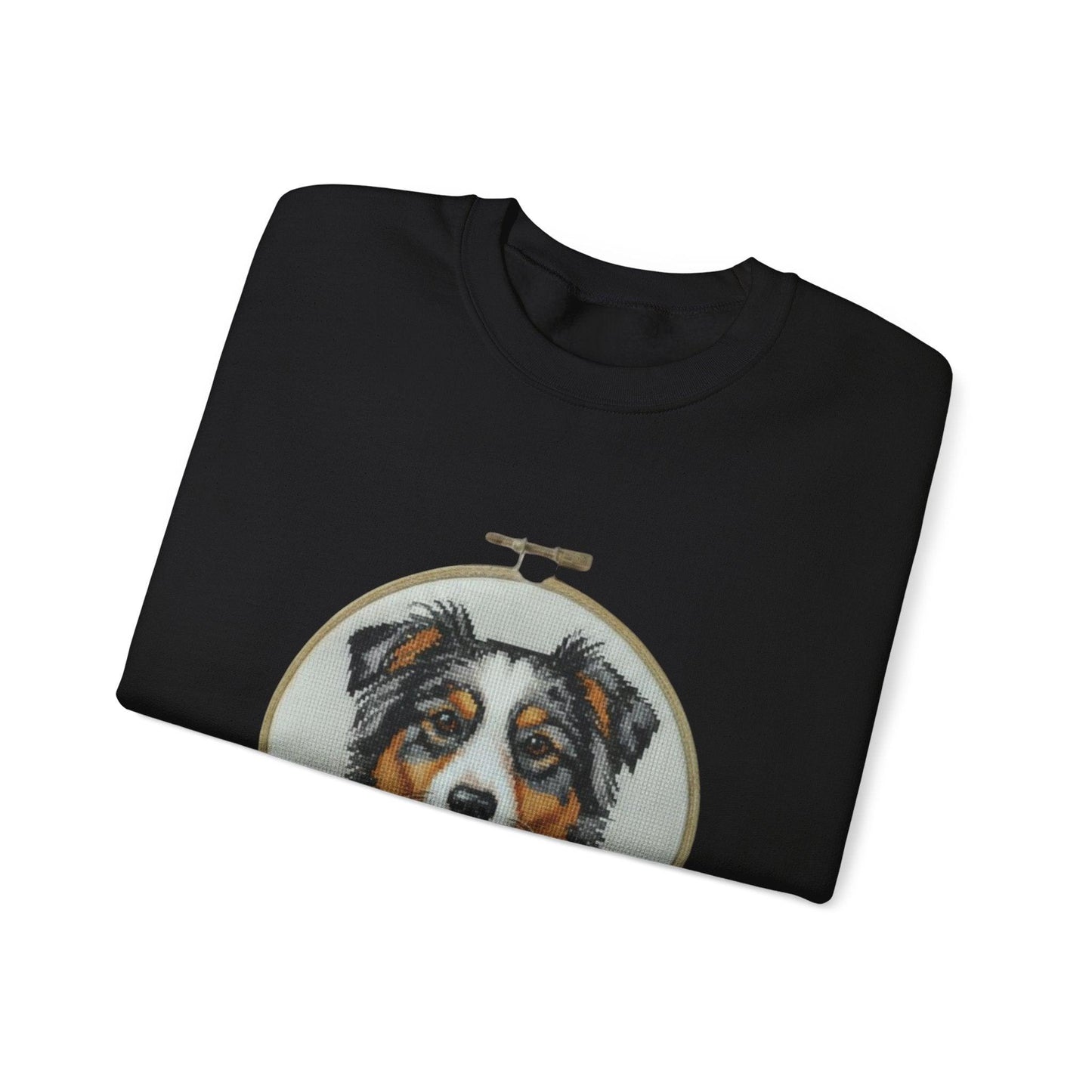Australian Shepherd Sweatshirt, Aussie Dog Mom Gift, Embroidery Hoop Portrait, Cross Stitch Dog Crewneck