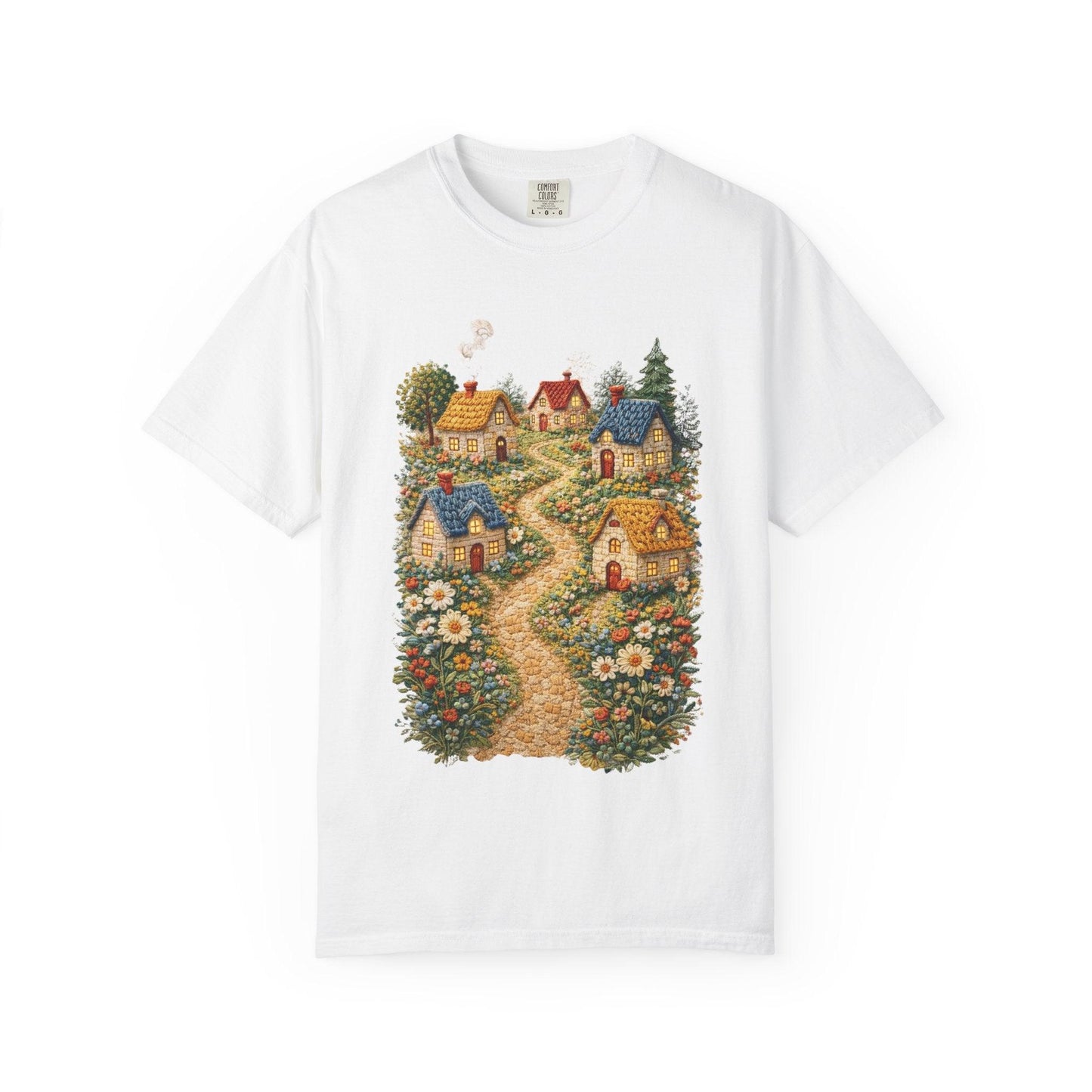 Cottage Garden Path T-shirt | Floral Village Illustration