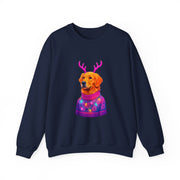 Golden Retriever in Festive Sweater Sweatshirt | Reindeer Antlers Holiday Dog