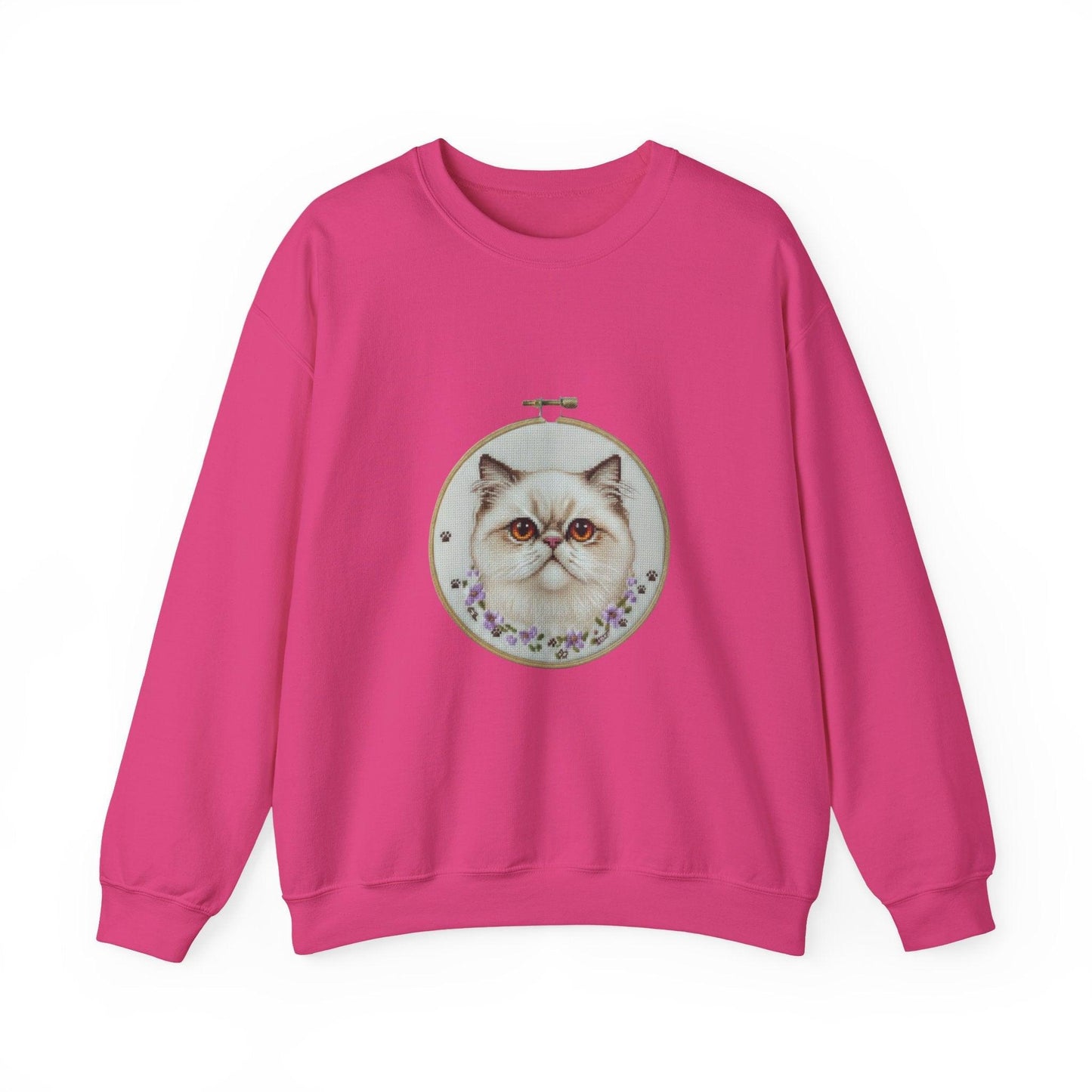 Grumpy Persian Cat Portrait Crewneck sweatshirt | Floral Embroidery Hoop Art
