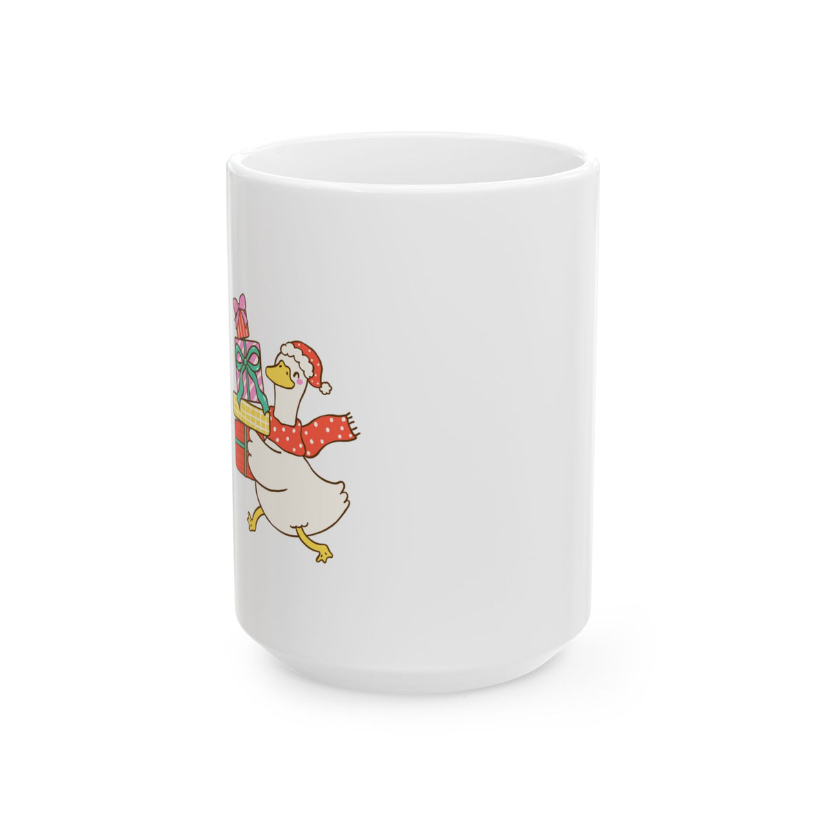 Christmas Duck Carrying Presents Mug | Holiday Ceramic Coffee Cup