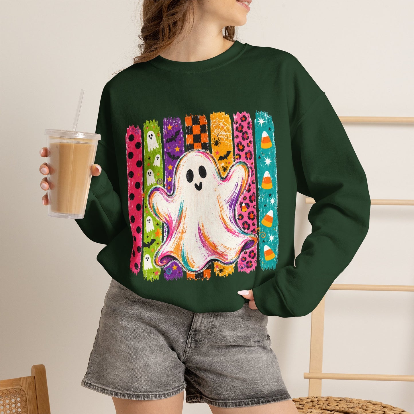 Rainbow Ghost Halloween Sweatshirt | Cute Ghost Graphic Crewneck