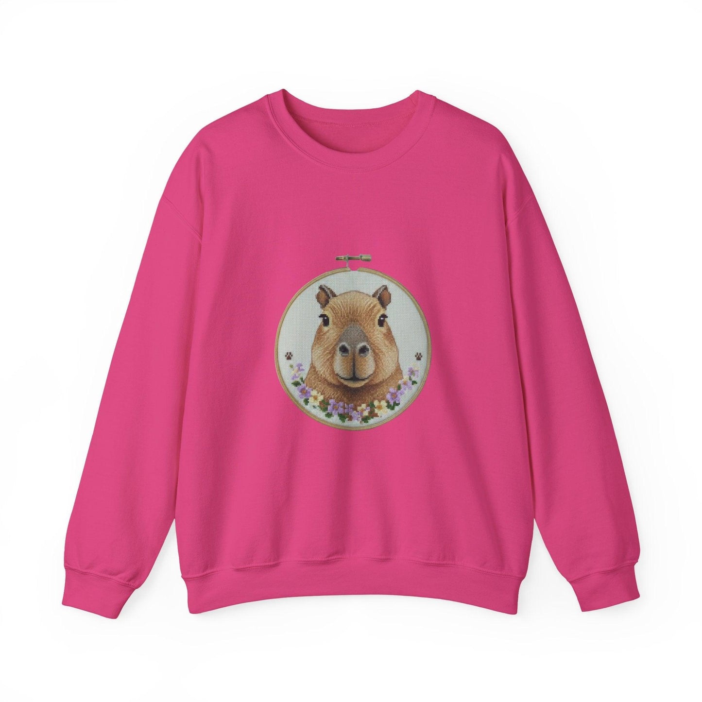 Cute Capybara Portrait Crewneck Sweatshirt | Floral Wreath Animal Art
