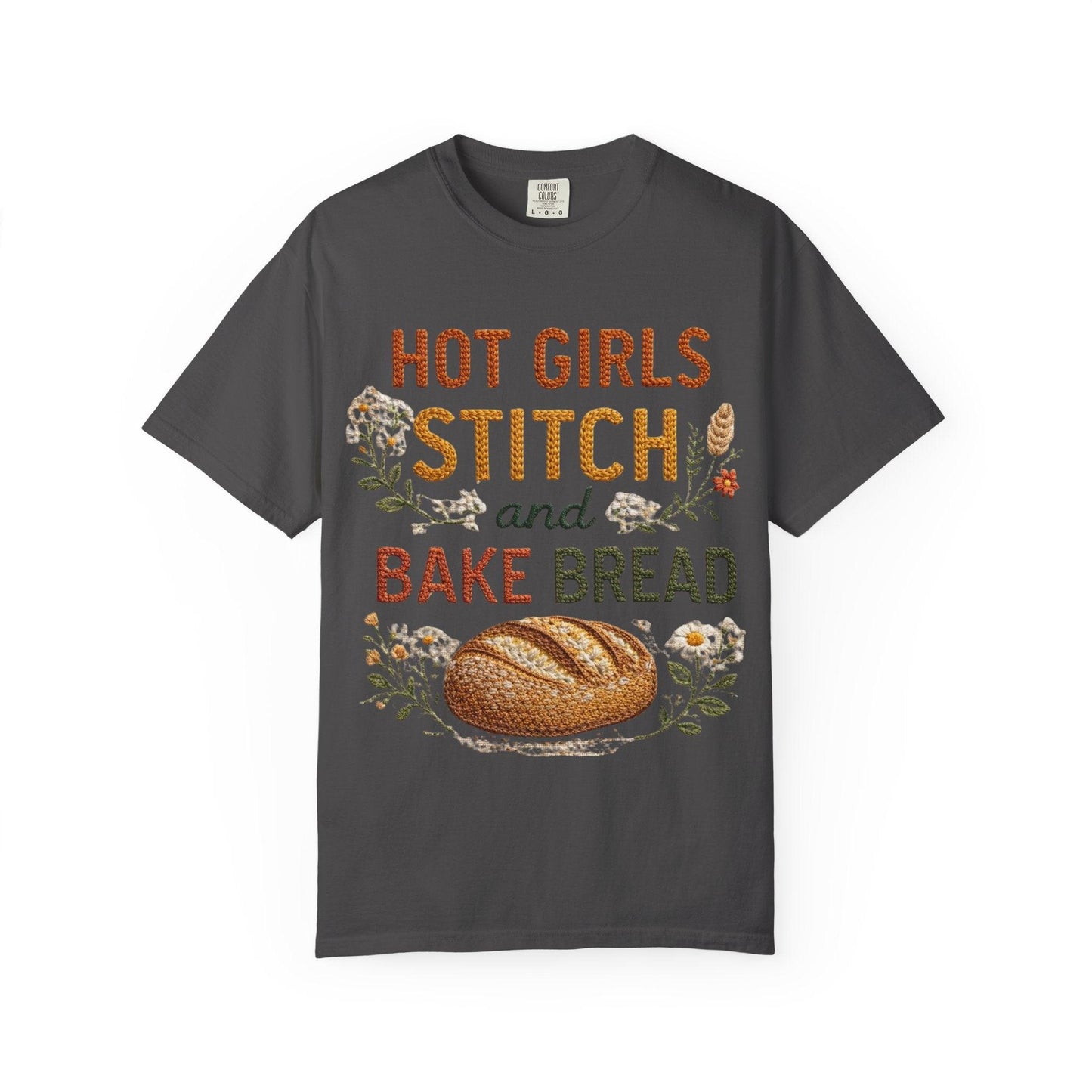 Hot Girls Stitch and Bake Bread T-Shirt | Bread Loaf Floral Embroidery Design
