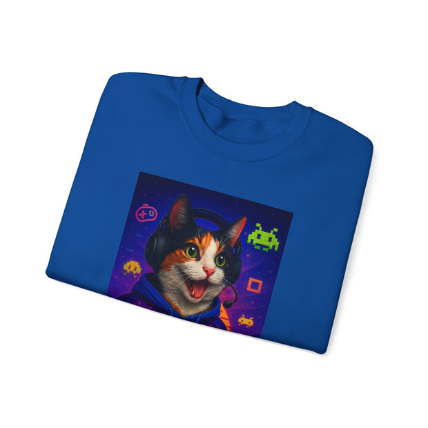 Gamer Cat Crewneck Sweatshirt, Cozy Gamer Apparel, Perfect Gift for Cat Lovers, Funny Sweatshirt for Birthdays, Gaming Merchandise