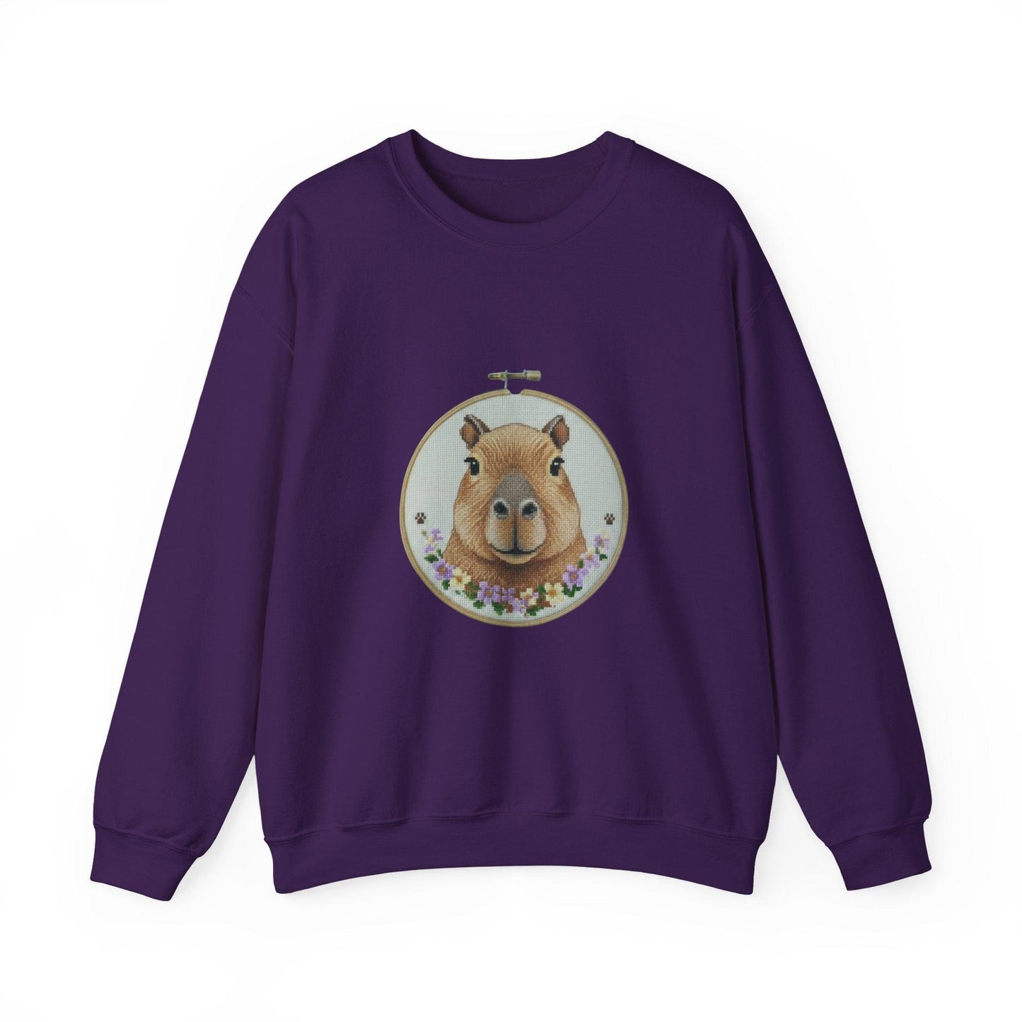 Cute Capybara Portrait Crewneck Sweatshirt | Floral Wreath Animal Art