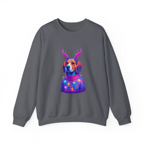 Beagle with Reindeer Antlers Sweatshirt | Colorful Holiday Dog Illustration