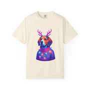 Neon Beagle in Reindeer Antlers T-Shirt | Christmas Dog Sweater Design