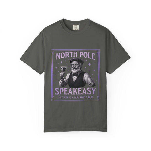 North Pole Speakeasy T-Shirt, Holiday T-Shirt, Unisex Christmas Tee, Vintage Style Tee, Fun Santa Shirt, Festive Gift Idea