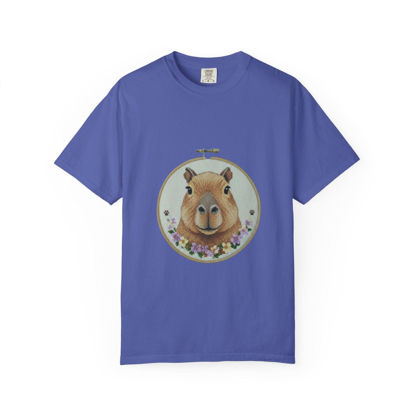 Capybara Portrait T-Shirt | Floral Embroidery Hoop Design