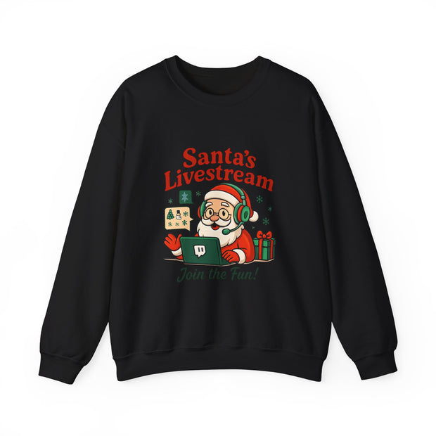Cozy Christmas Crewneck Sweatshirt - Santa's Livestream Fun, Unisex Holiday Pullover, Gift for Gamers, Xmas Comfort Wear, Festive Sweatshirt