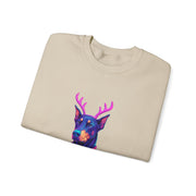 Vibrant Doberman Antlers Sweatshirt, Quirky Animal Crewneck, Cozy Holiday Gift, Fun Winter Apparel, Casual Style Top