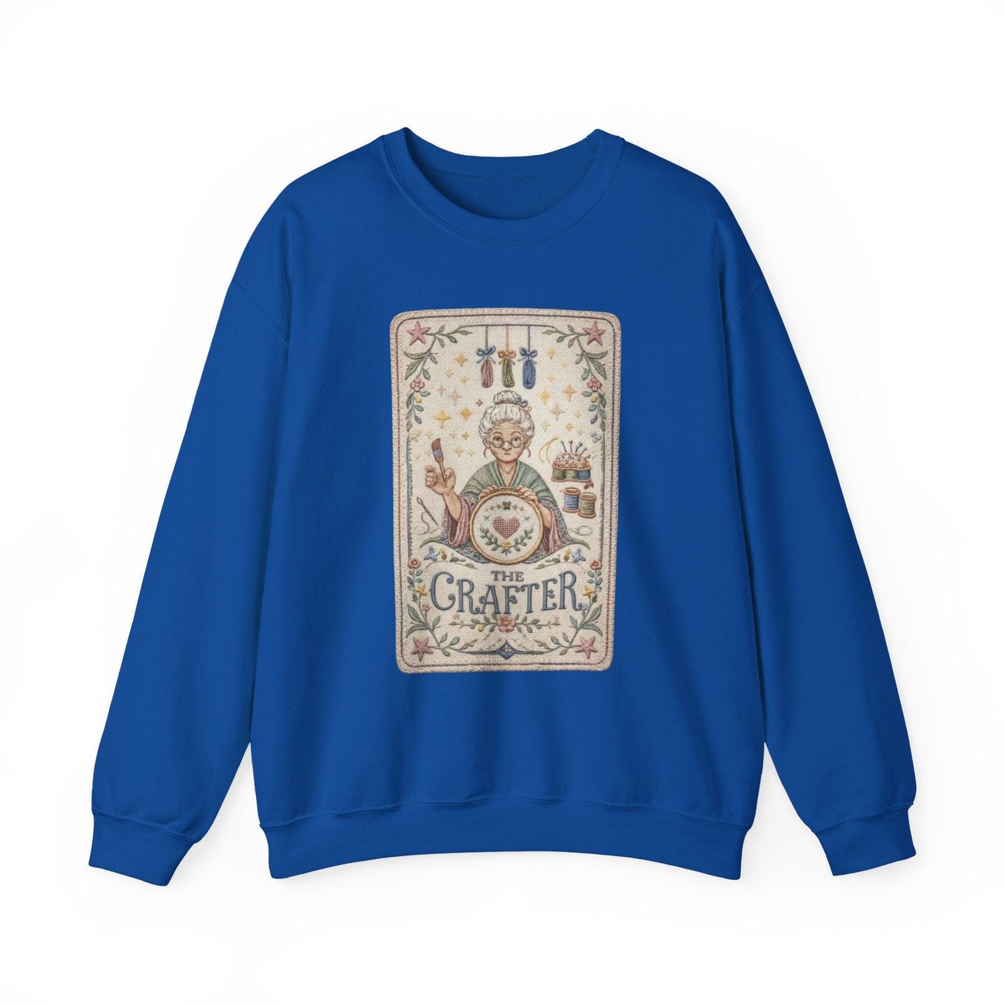 The Crafter illustration Crewneck Sweatshirt | Vintage craft tools, floral frame
