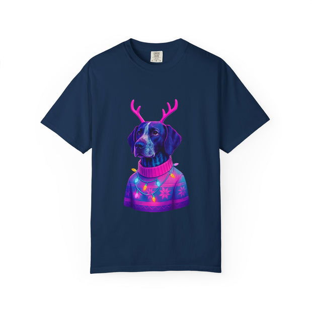 Neon Reindeer German Shorthaired Pointer T-Shirt | Festive Sweater Pup Holiday Tee