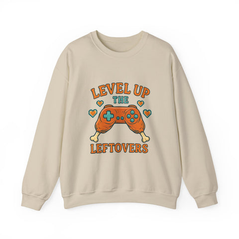 Funny Gamer Sweatshirt, Level Up Leftovers Crewneck, Gifts for Gamers, Casual Wear, Thanksgiving Sweatshirt, Cute Holiday Apparel