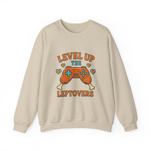 Funny Gamer Sweatshirt, Level Up Leftovers Crewneck, Gifts for Gamers, Casual Wear, Thanksgiving Sweatshirt, Cute Holiday Apparel