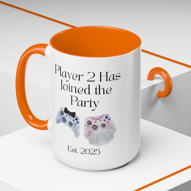 'Player 2 Has Joined The Party' 'Est. 2025' Accent Coffee Mug