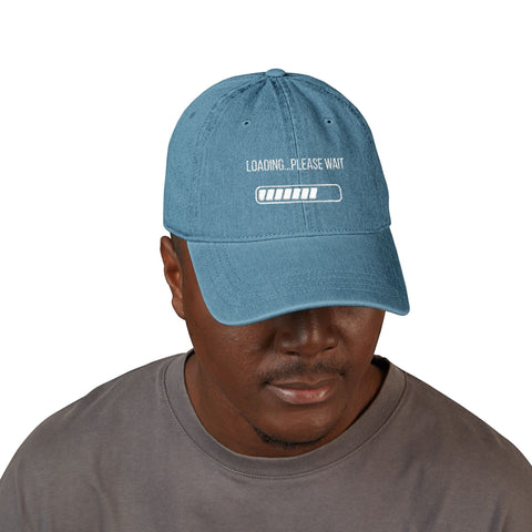 'Loading...Please Wait' Denim Embroidered Cap