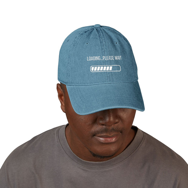 'Loading...Please Wait' Denim Embroidered Cap