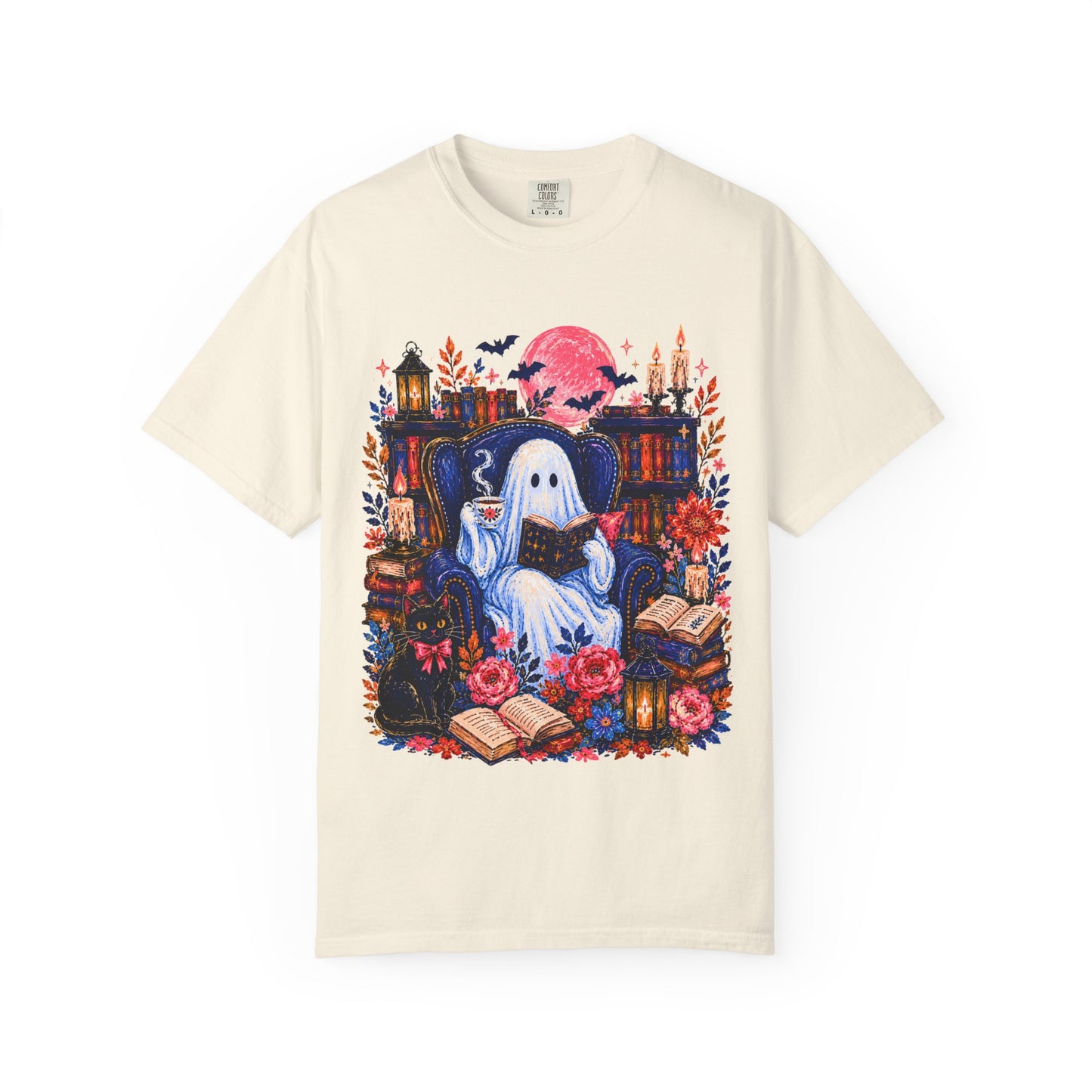 Cozy Reading Ghost T-Shirt | Bookish Halloween Illustration