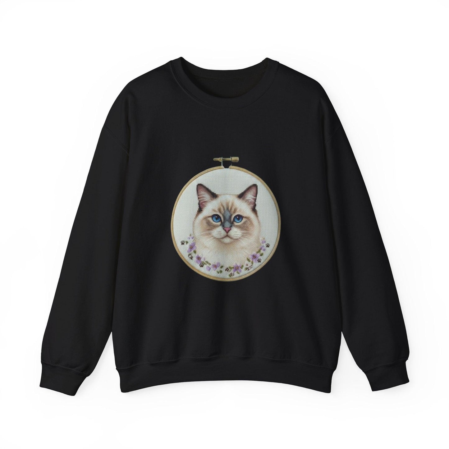 Ragdoll Cat Portrait Sweatshirt | Embroidery Hoop Floral Frame