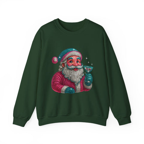 Retro Santa Holding Martini Sweatshirt | Vintage Christmas Crewneck
