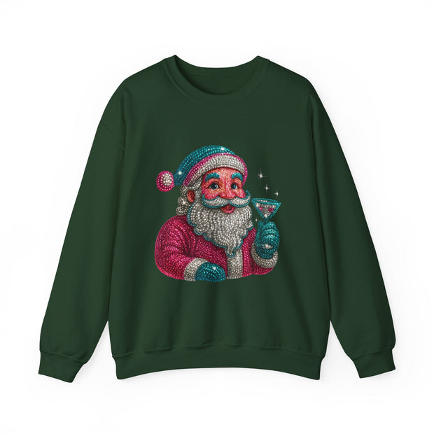 Retro Santa Holding Martini Sweatshirt | Vintage Christmas Crewneck