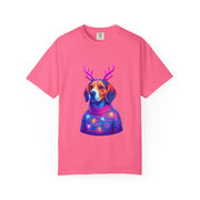 Neon Beagle in Reindeer Antlers T-Shirt | Christmas Dog Sweater Design