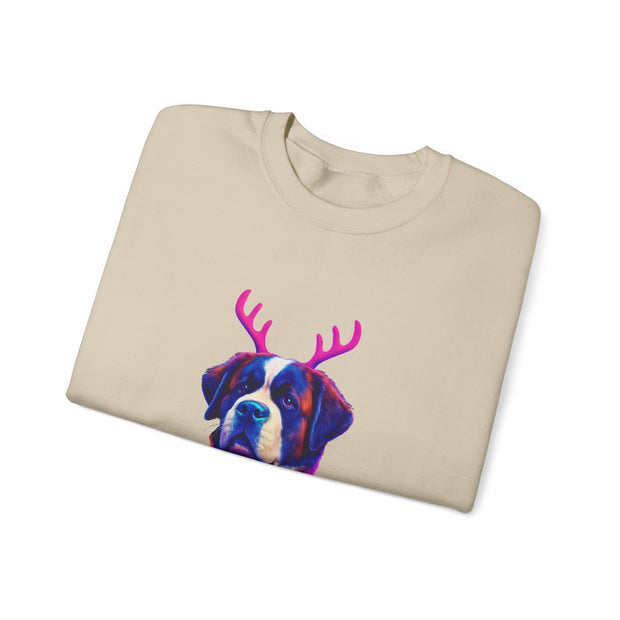 Saint Bernard with Reindeer Antlers sweatshirt | Holiday Dog Sweater Design