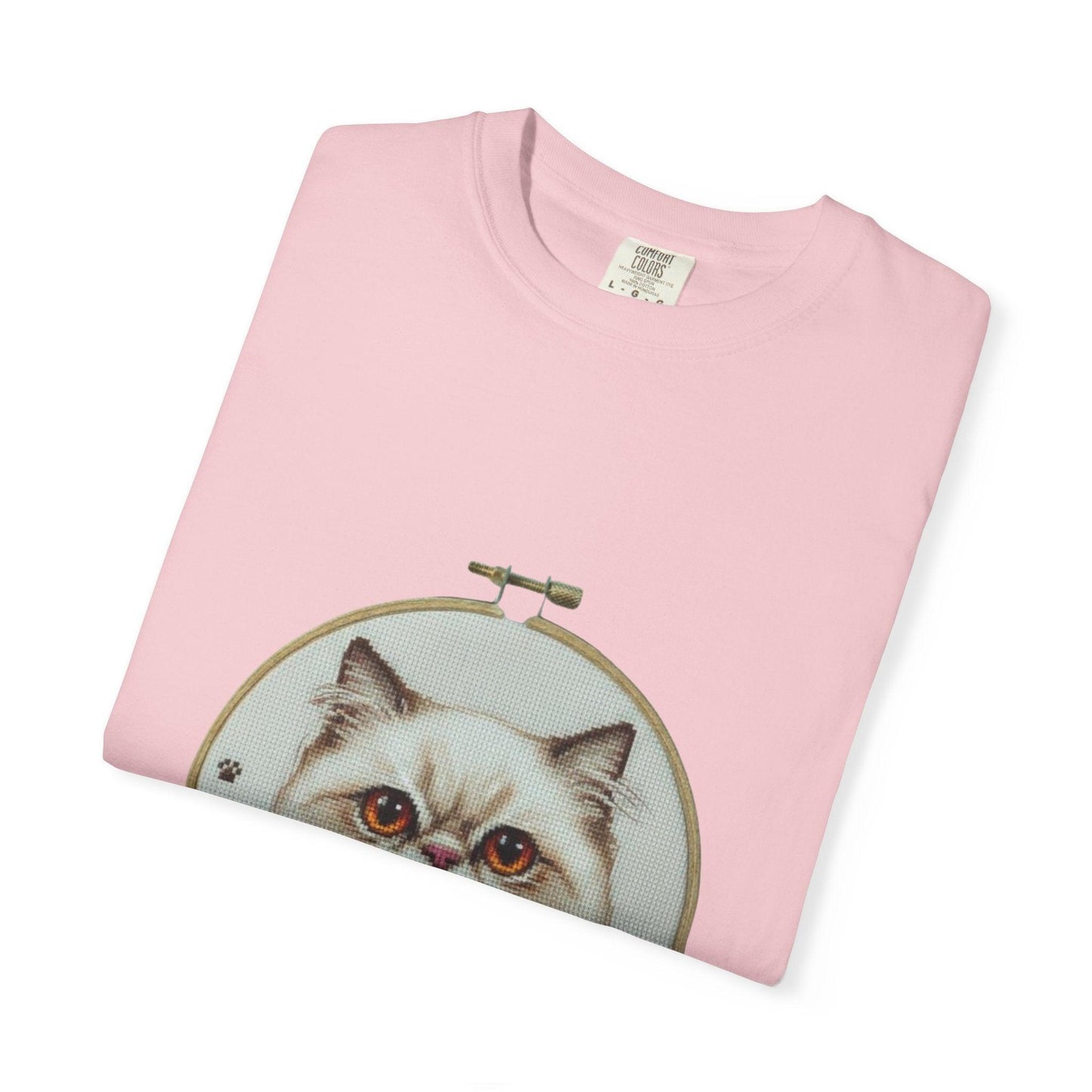 Persian Cat Portrait T-shirt | Embroidery Hoop Floral Illustration
