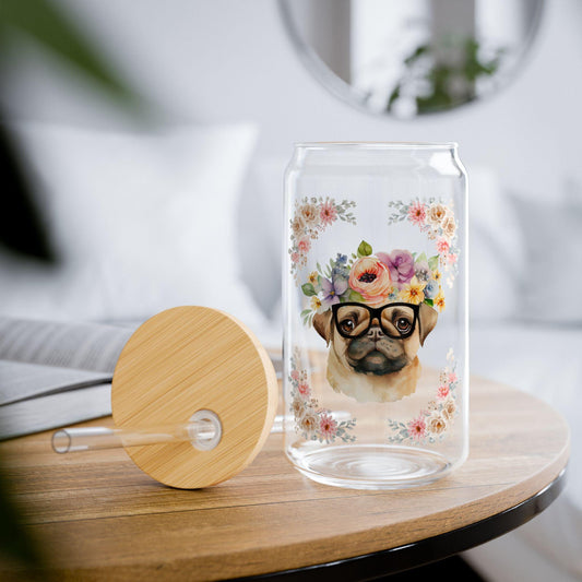 Geeky Goddess Pug Sipper Glass