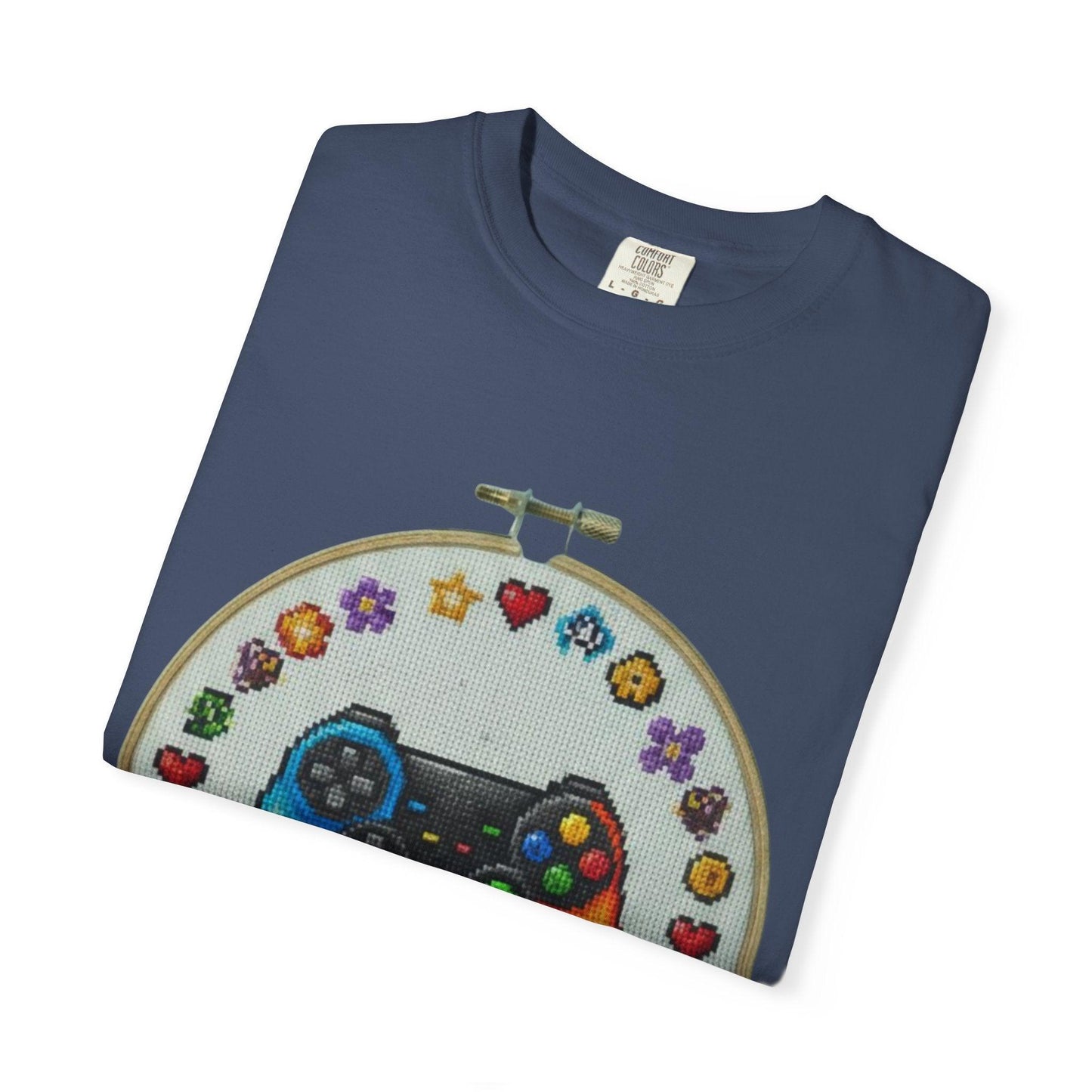 Rainbow Game Controller embroidery hoop T-Shirt | Gamer cross stitch design