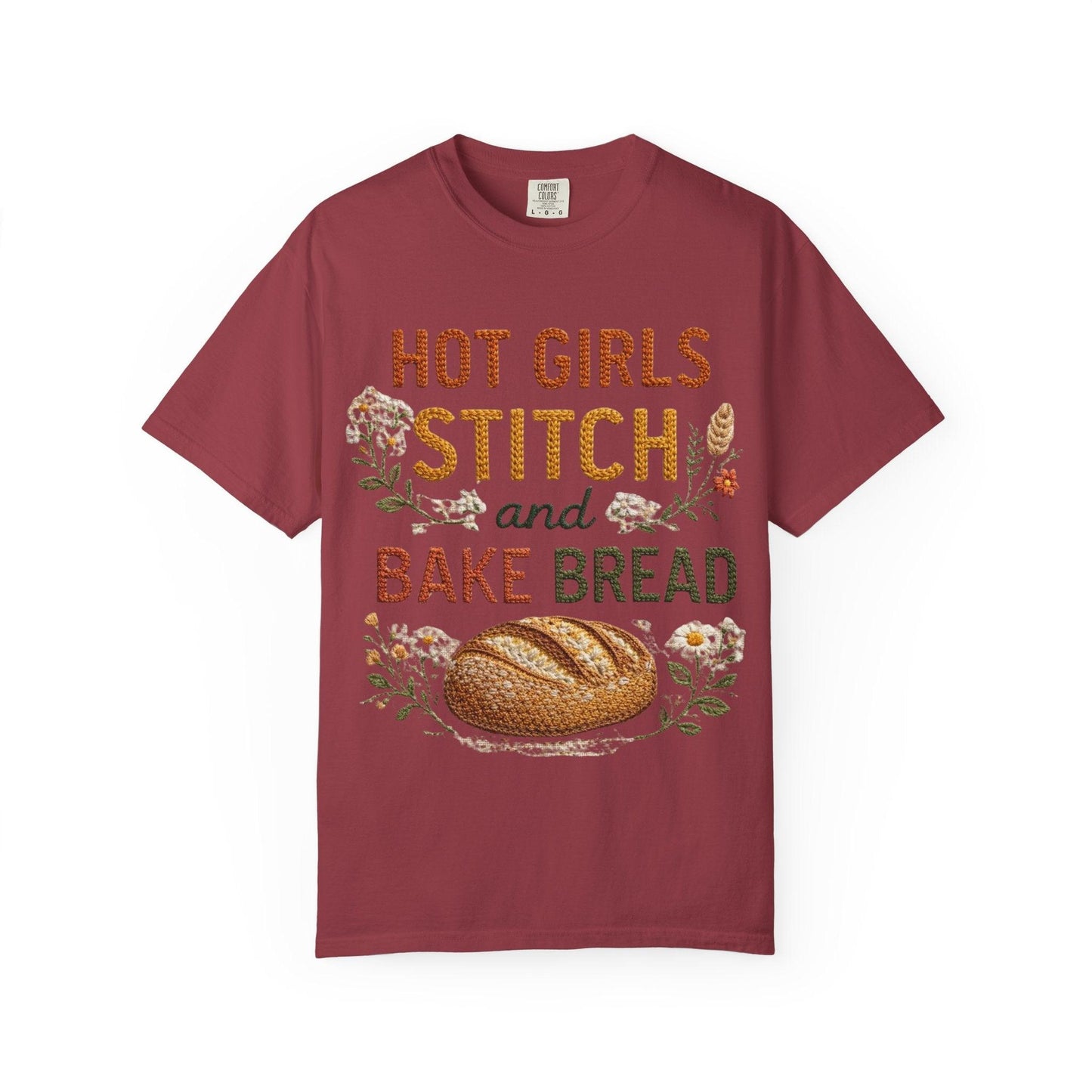 Hot Girls Stitch and Bake Bread T-Shirt | Bread Loaf Floral Embroidery Design