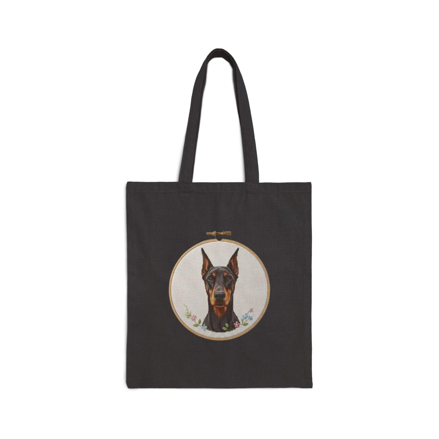 Doberman Portrait Tote Bag | Embroidery Hoop Dog Art Canvas Tote